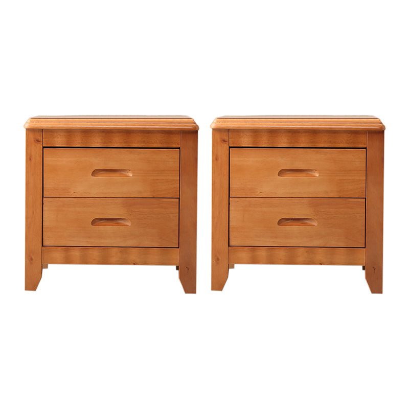 2 Drawers Solid Wood Nightstand Contemporary Oak Night Table