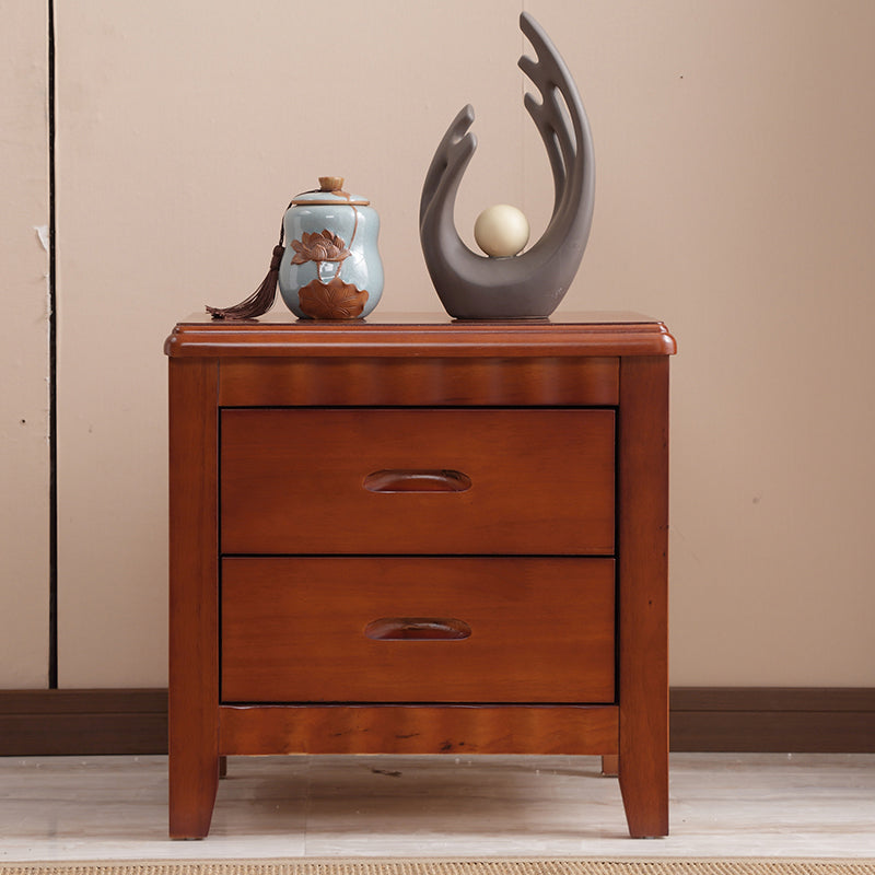 2 Drawers Solid Wood Nightstand Contemporary Oak Night Table