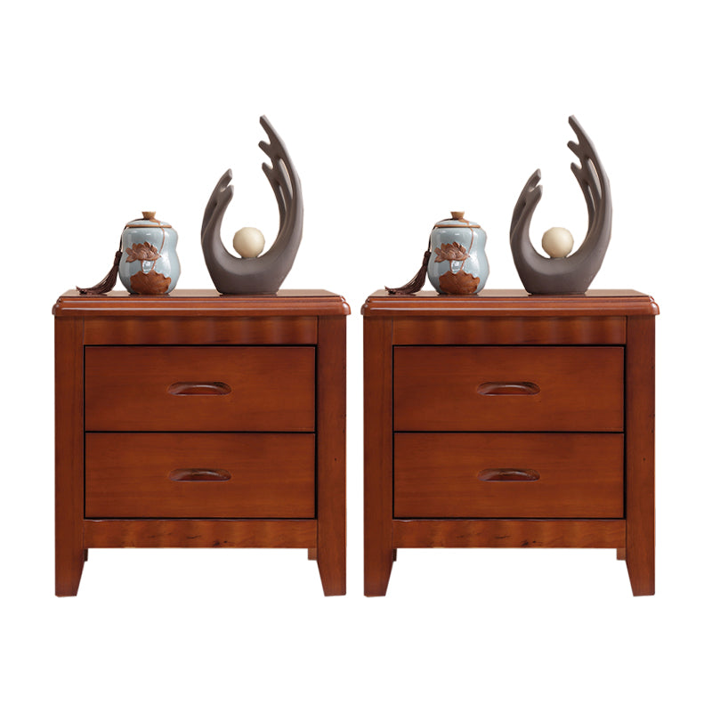 2 Drawers Solid Wood Nightstand Contemporary Oak Night Table