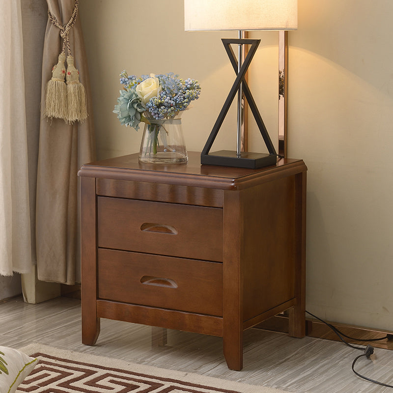 2 Drawers Solid Wood Nightstand Contemporary Oak Night Table