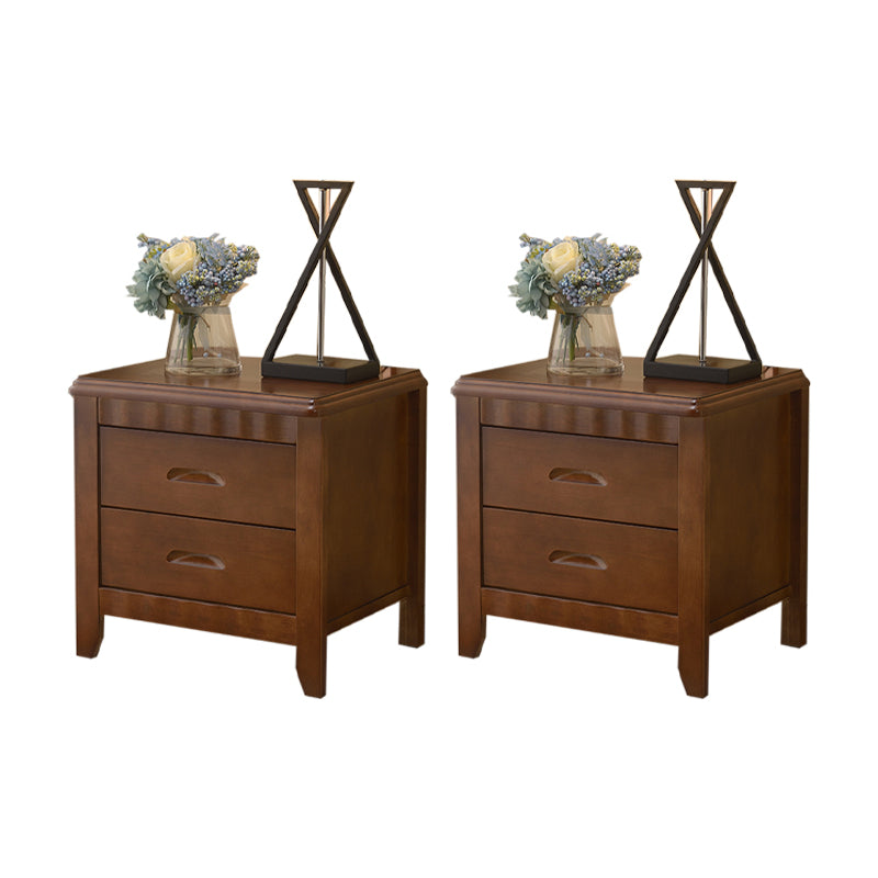 2 Drawers Solid Wood Nightstand Contemporary Oak Night Table