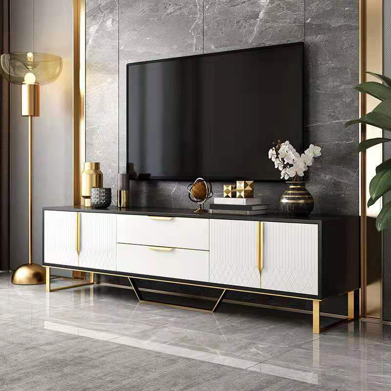 12" W Glam TV Media Stand Enclosed Storage Glass TV Media Console with Drawers