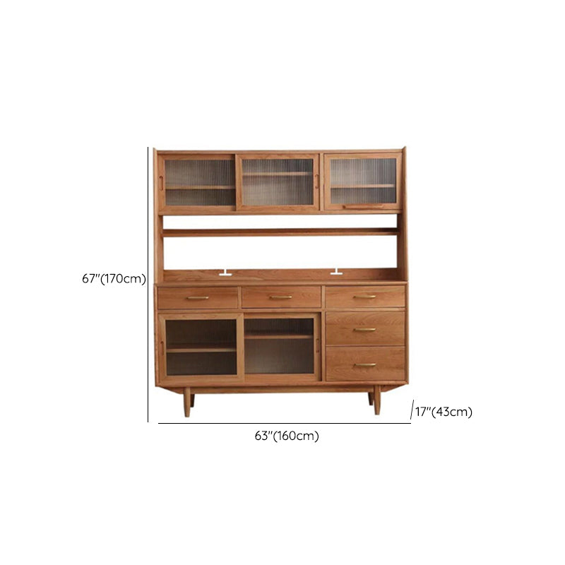 Contemporary Solid Wooden Hutch Buffet Multi-shelf Dining Hutch for Dining Room