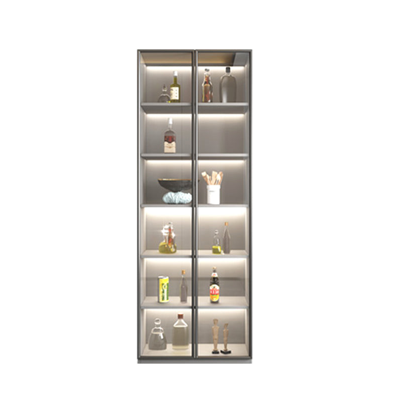 Contemporary Faux Wood Display Cabinet Glass Door Storage Cabinet for Living Room