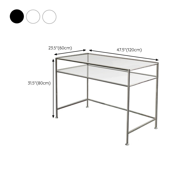 Modern Glass Top Office Desk 31.5" Tall Rectangular Writing Desk