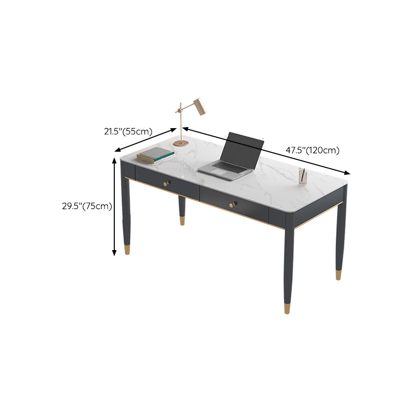 Glam Office Desk Antique Finish Curved Computer Desk with 2 Storage Drawers