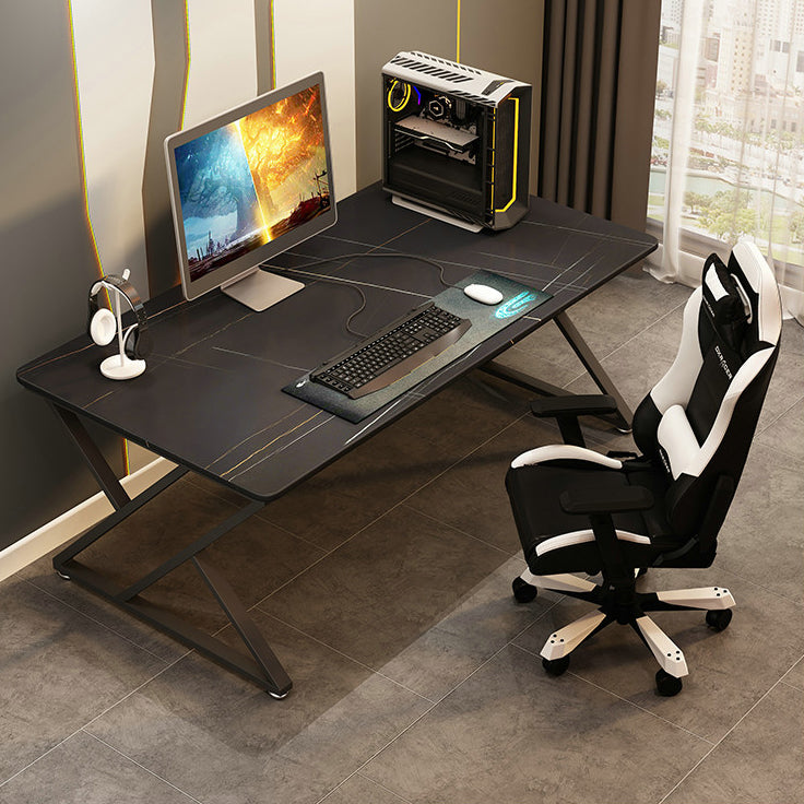 Contemporary Gaming Desk Rectangular Black Secretary Desk with Metal Legs