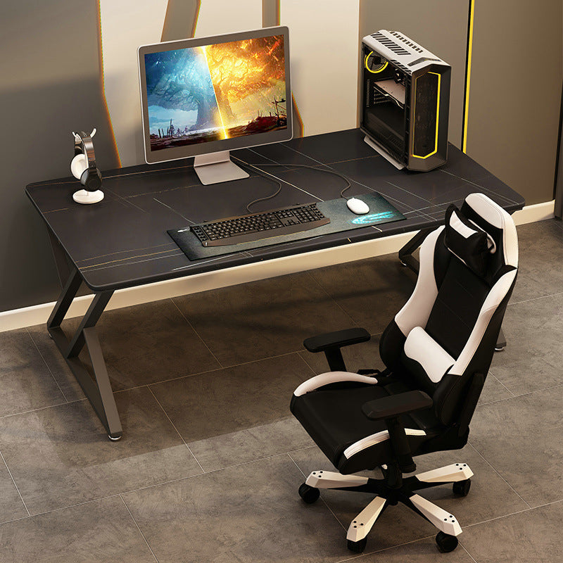 Contemporary Gaming Desk Rectangular Black Secretary Desk with Metal Legs