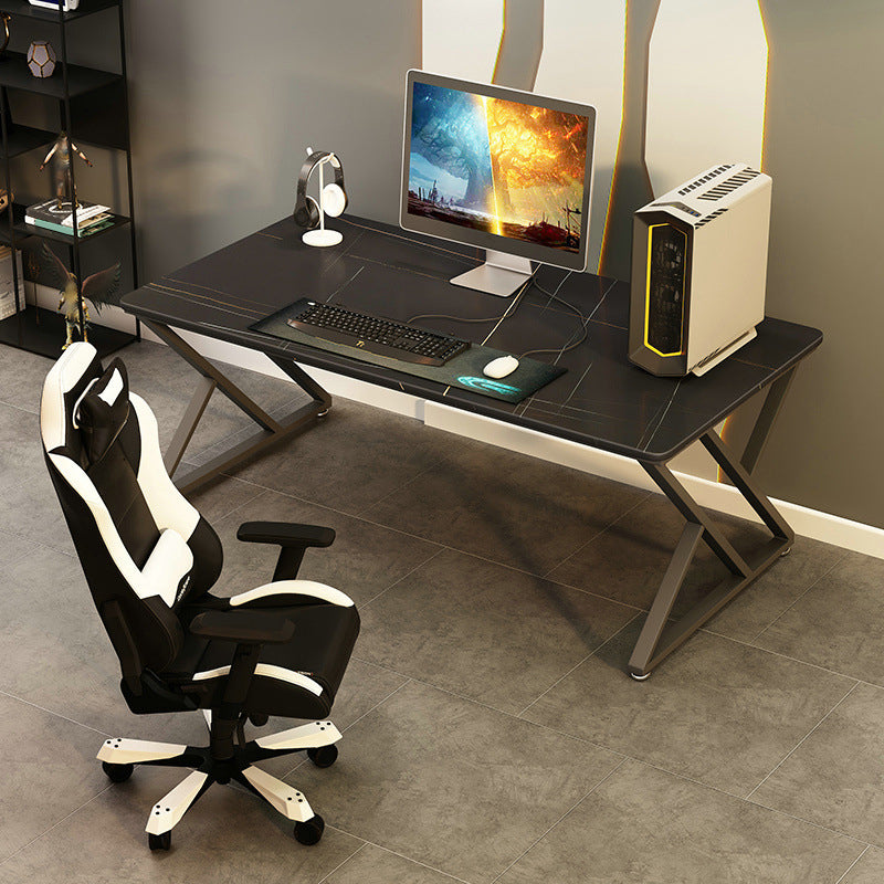 Contemporary Gaming Desk Rectangular Black Secretary Desk with Metal Legs