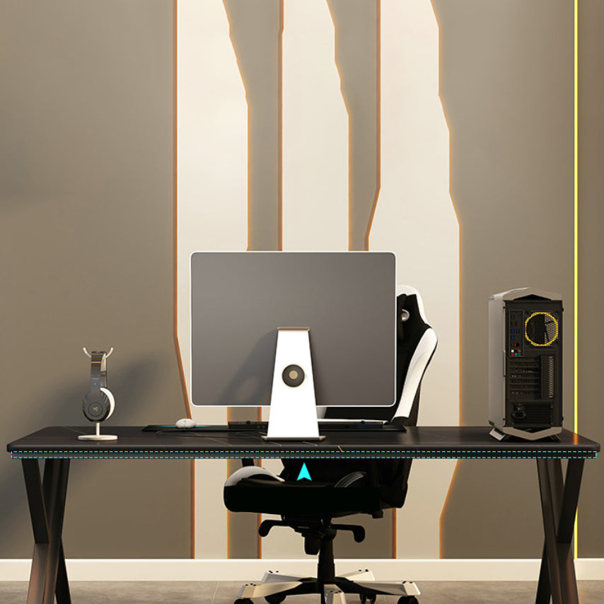 Contemporary Gaming Desk Rectangular Black Secretary Desk with Metal Legs