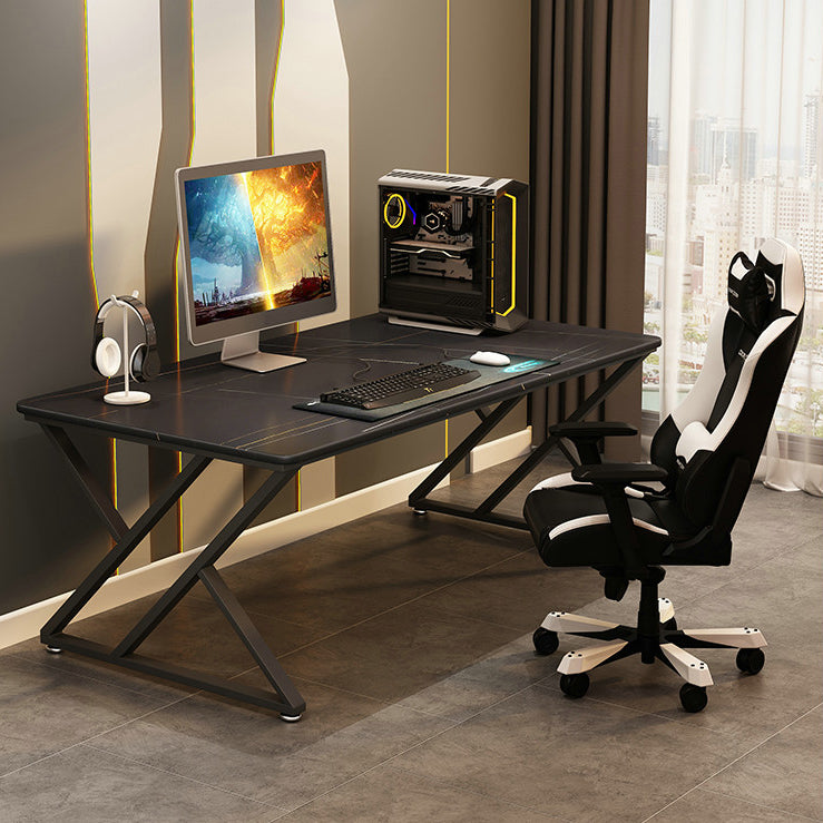 Contemporary Gaming Desk Rectangular Black Secretary Desk with Metal Legs