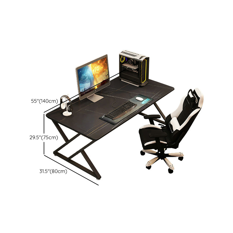 Contemporary Gaming Desk Rectangular Black Secretary Desk with Metal Legs