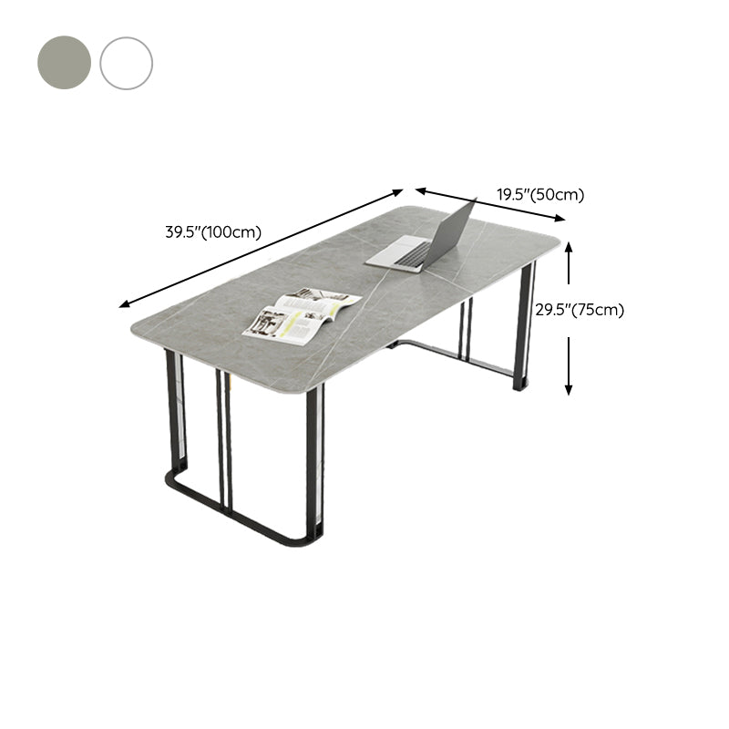 Contemporary Curved Office Desk Antique Finish Computer Desk with Metal Legs