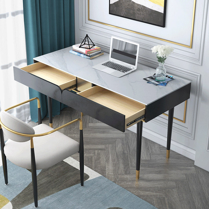 Parsons Glam Office Desk Rectangular Writing Desk with 2 Drawers