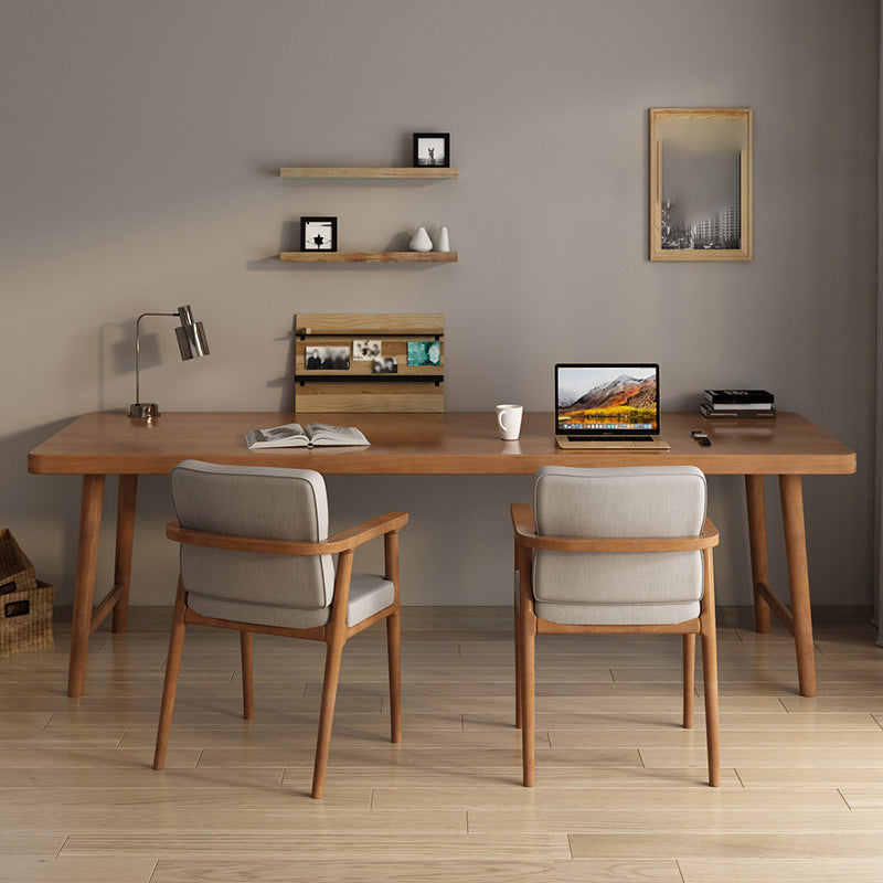 Contemporary Sled Office Desk Natural Solid Wood Writing Desk