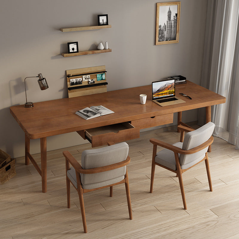 Contemporary Sled Office Desk Natural Solid Wood Writing Desk