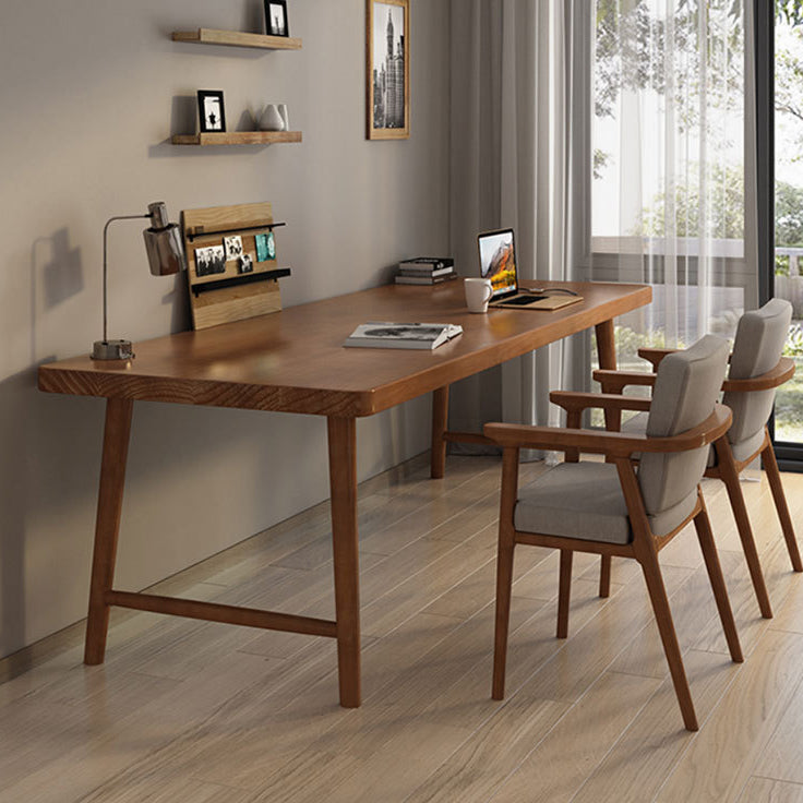 Contemporary Sled Office Desk Natural Solid Wood Writing Desk