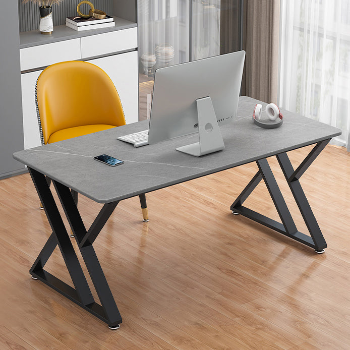 29"H Industrial Writing Desk Grey Rectangular Sled Office Desk