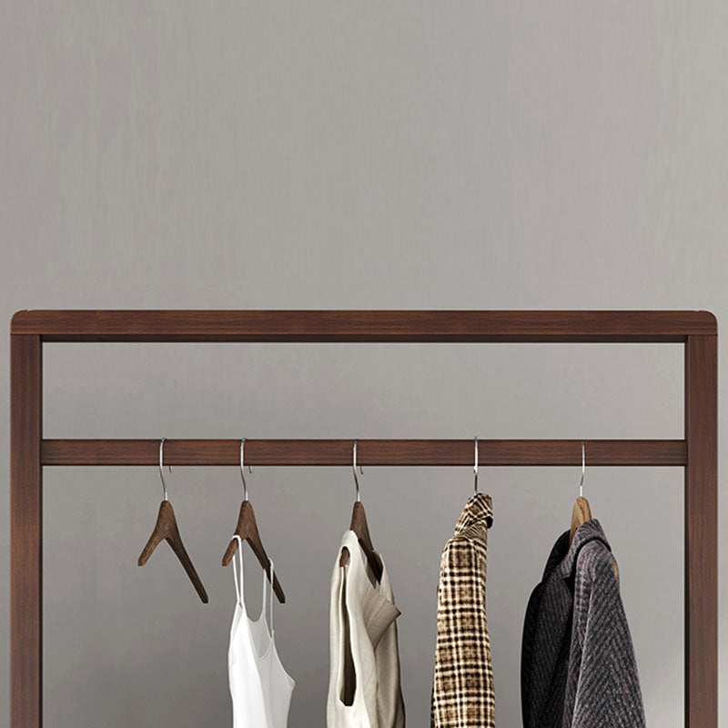 Contemporary Style Coat Hanger Solid Wood Double Shelves Coat Rack for Living Room