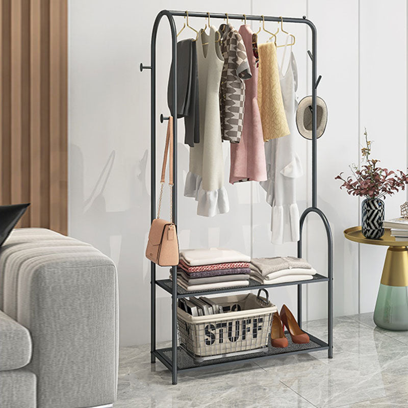 Contemporary Metal Coat Hanger Free Standing Coat Rack with Shelves Shelving