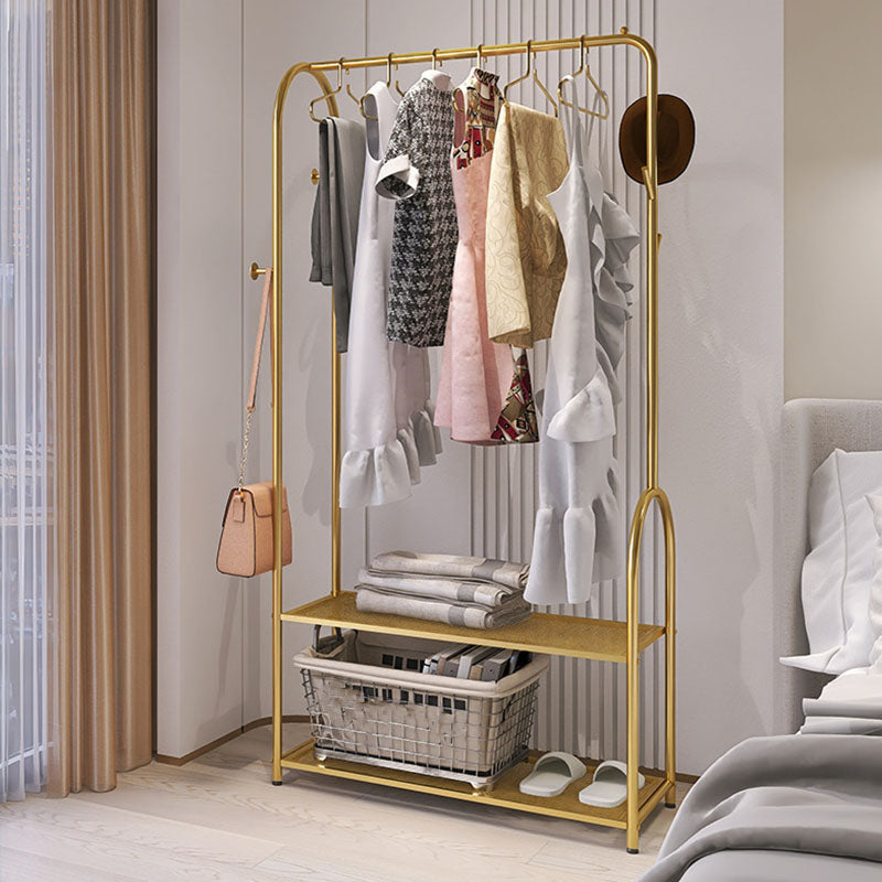 Contemporary Metal Coat Hanger Free Standing Coat Rack with Shelves Shelving