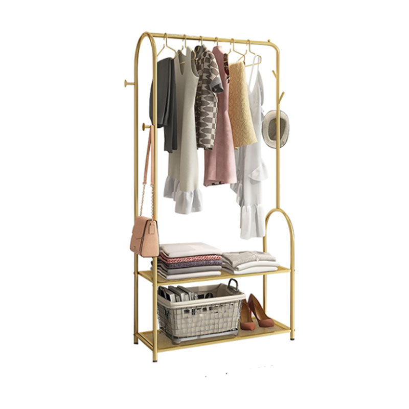 Contemporary Metal Coat Hanger Free Standing Coat Rack with Shelves Shelving