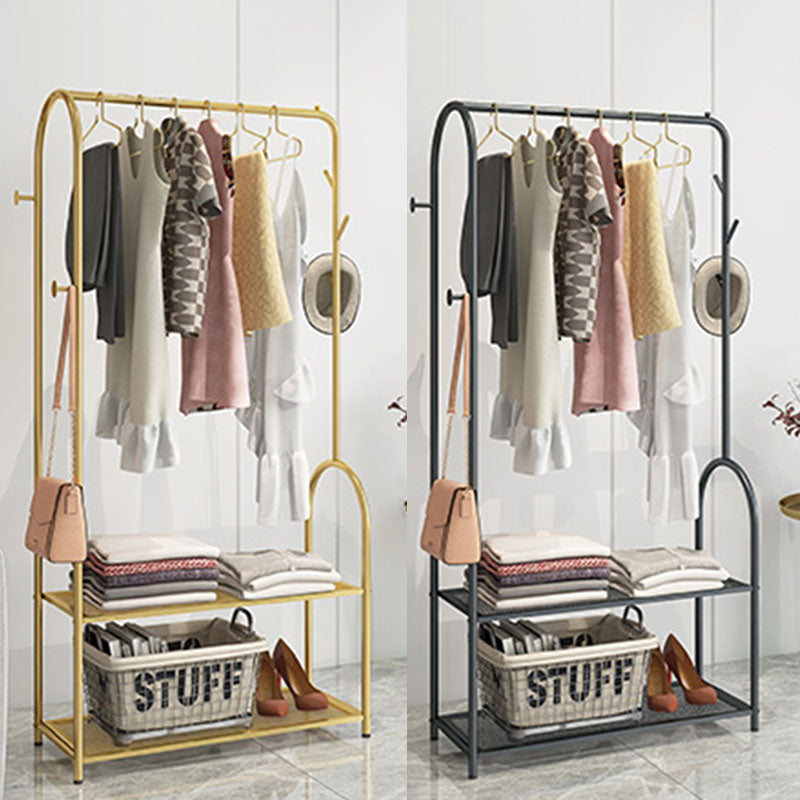 Contemporary Metal Coat Hanger Free Standing Coat Rack with Shelves Shelving