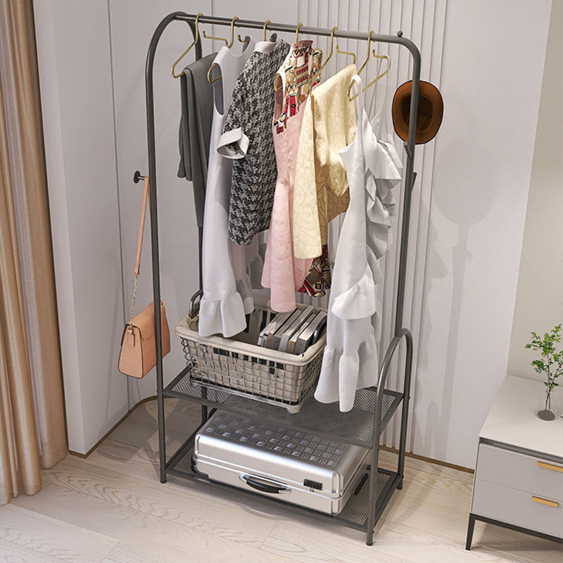 Contemporary Metal Coat Hanger Free Standing Coat Rack with Shelves Shelving