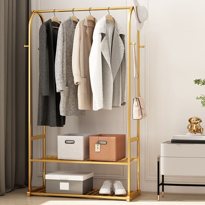 Luxurious Metallic Coat Hanger Free Standing Double Shelves Design Coat Rack