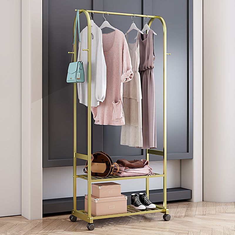 Luxurious Metallic Coat Hanger Free Standing Double Shelves Design Coat Rack