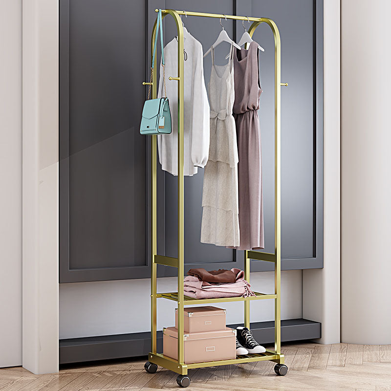 Luxurious Metallic Coat Hanger Free Standing Double Shelves Design Coat Rack