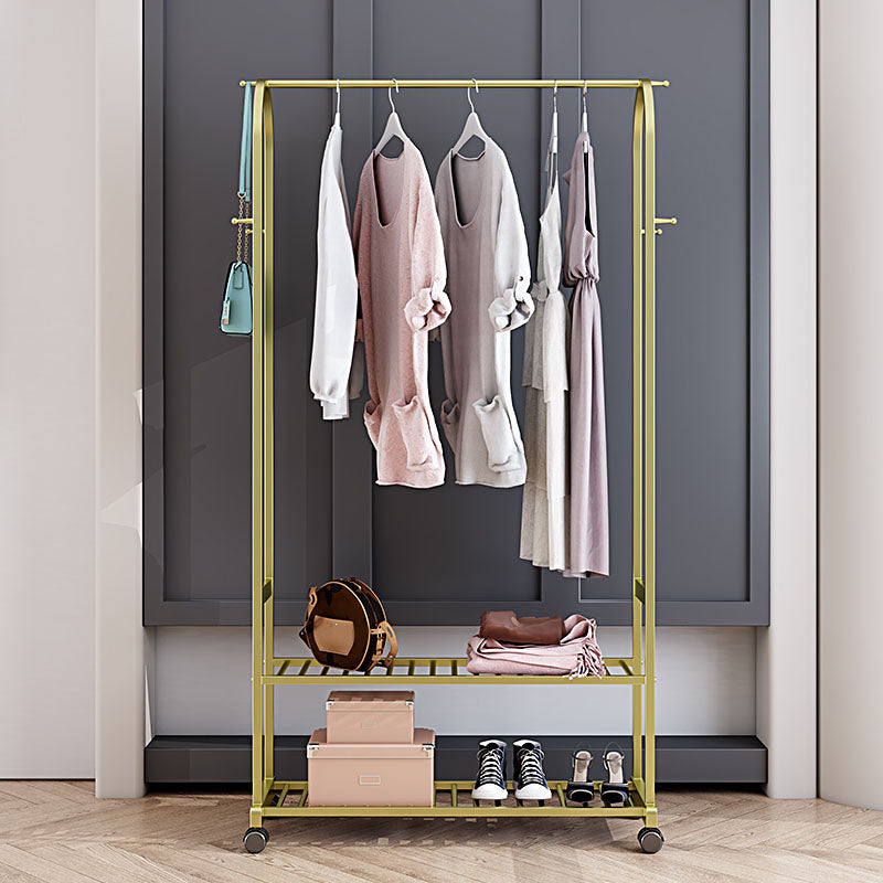 Luxurious Metallic Coat Hanger Free Standing Double Shelves Design Coat Rack