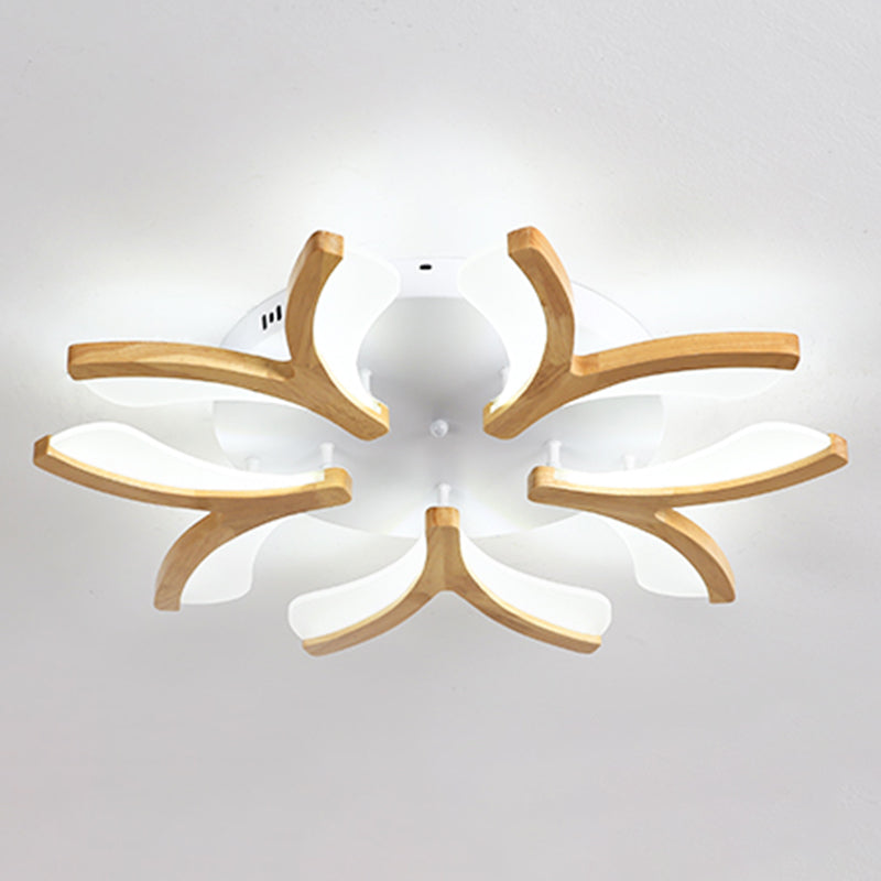 LED Modern Wood Flush Mount Flower Shape Ceiling Light with Acrylic Shade for Living Room