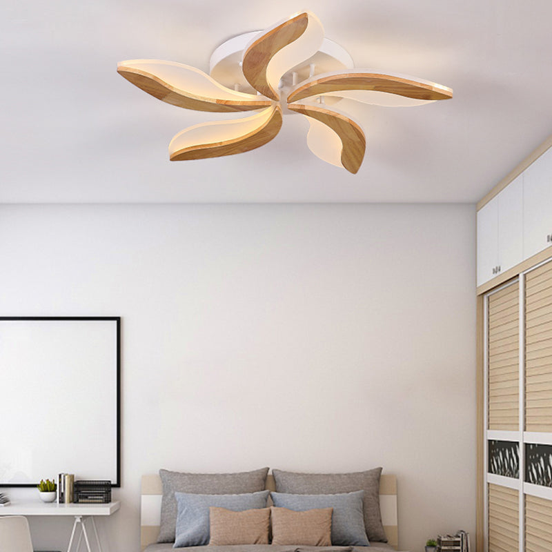 LED Modern Wood Flush Mount Flower Shape Ceiling Light with Acrylic Shade for Living Room