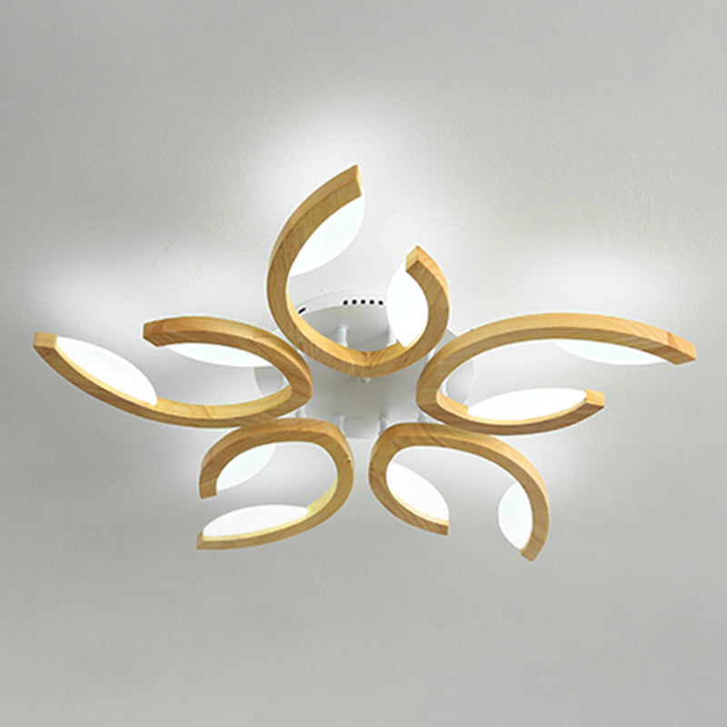 LED Modern Wood Flush Mount Flower Shape Ceiling Light with Acrylic Shade for Living Room