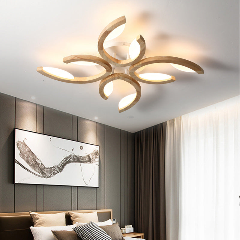 LED Modern Wood Flush Mount Flower Shape Ceiling Light with Acrylic Shade for Living Room