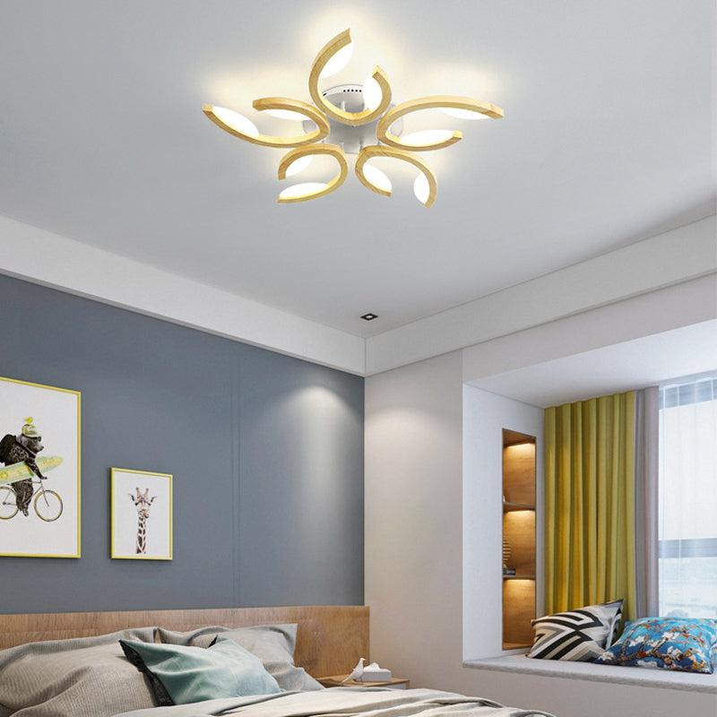 LED Modern Wood Flush Mount Flower Shape Ceiling Light with Acrylic Shade for Living Room