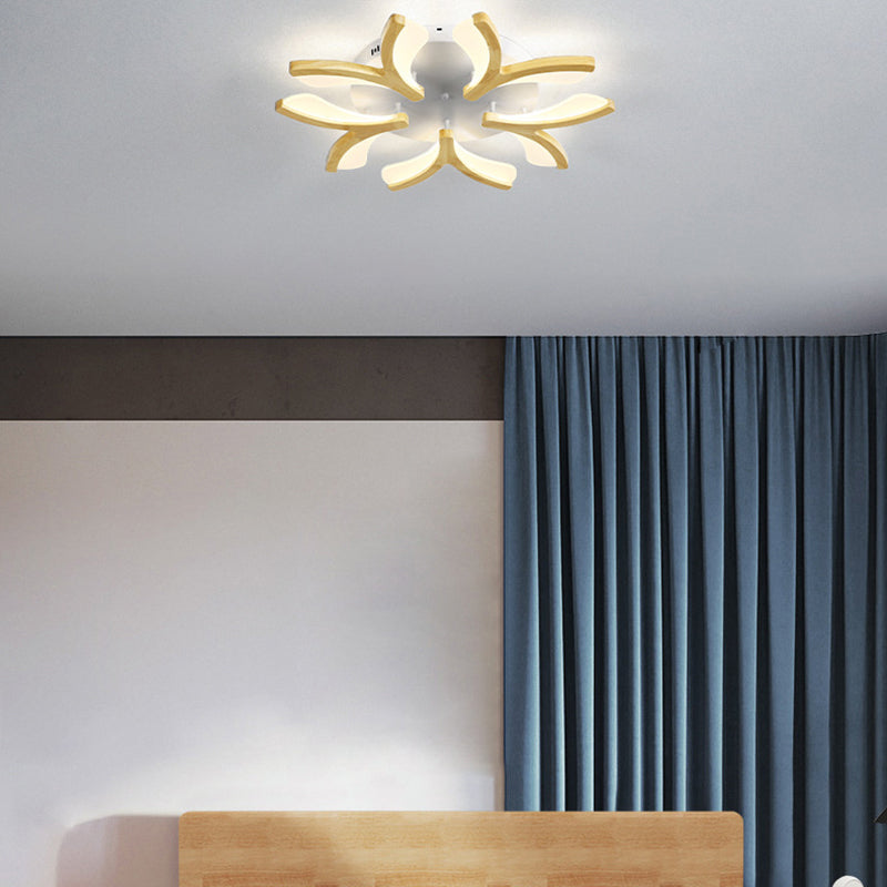 LED Modern Wood Flush Mount Flower Shape Ceiling Light with Acrylic Shade for Living Room