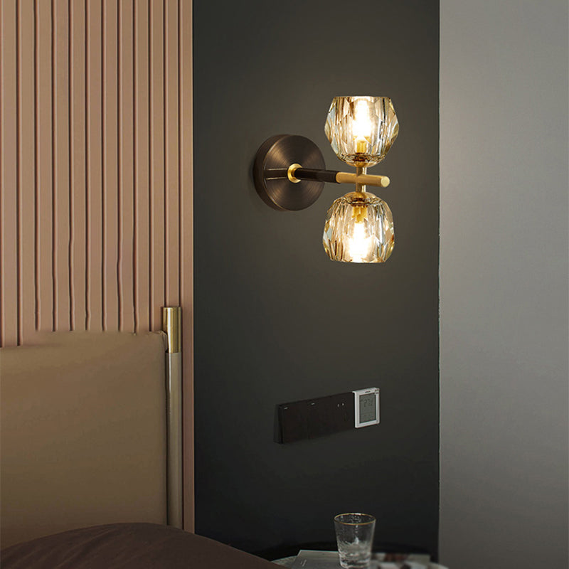 1 / 2 - Light Brass Wall Armed Sconce in Black and Gold Wall Light with Crystal Shade