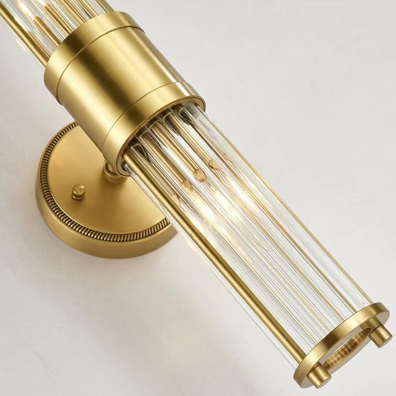 1 / 2 - Light Cylinder Wall Sconce in Gold and Clear Solid Brass and Glass Wall Light