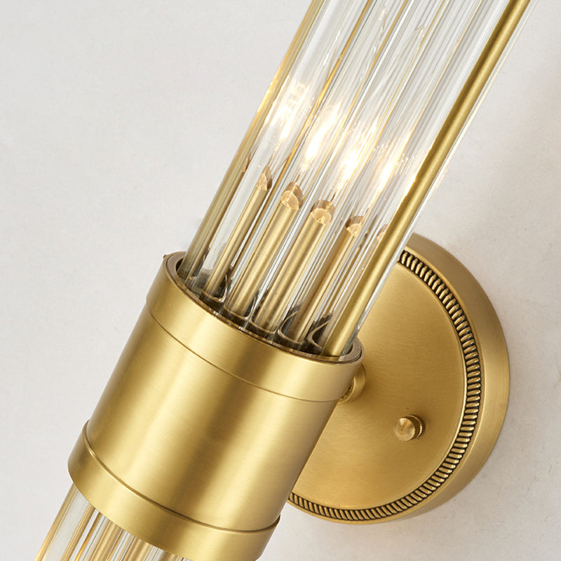 1 / 2 - Light Cylinder Wall Sconce in Gold and Clear Solid Brass and Glass Wall Light