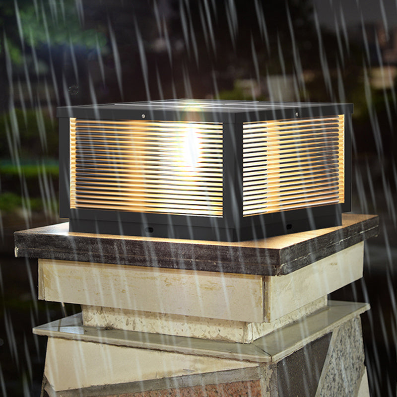 Modern Solar Energy Pillar Lamp Black Square Outdoor Light for Garden