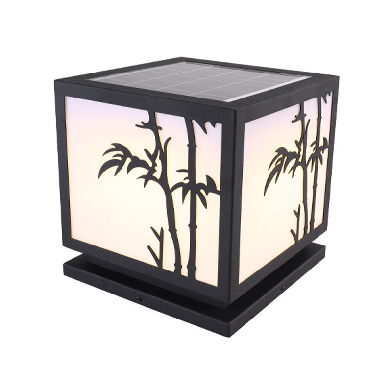 Modern Simple Metal Pillar Lamp Cube Shape Solar Energy Pillar Light for Outdoor