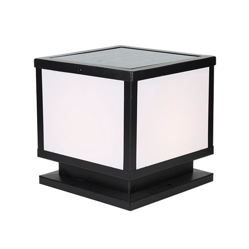 Modern Simple Metal Pillar Lamp Cube Shape Solar Energy Pillar Light for Outdoor