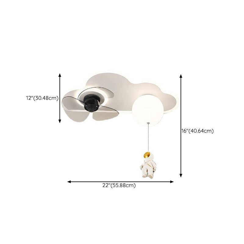 3-Blade LED Children Ceiling Fan Metallic White Globe Fan with Light for Home