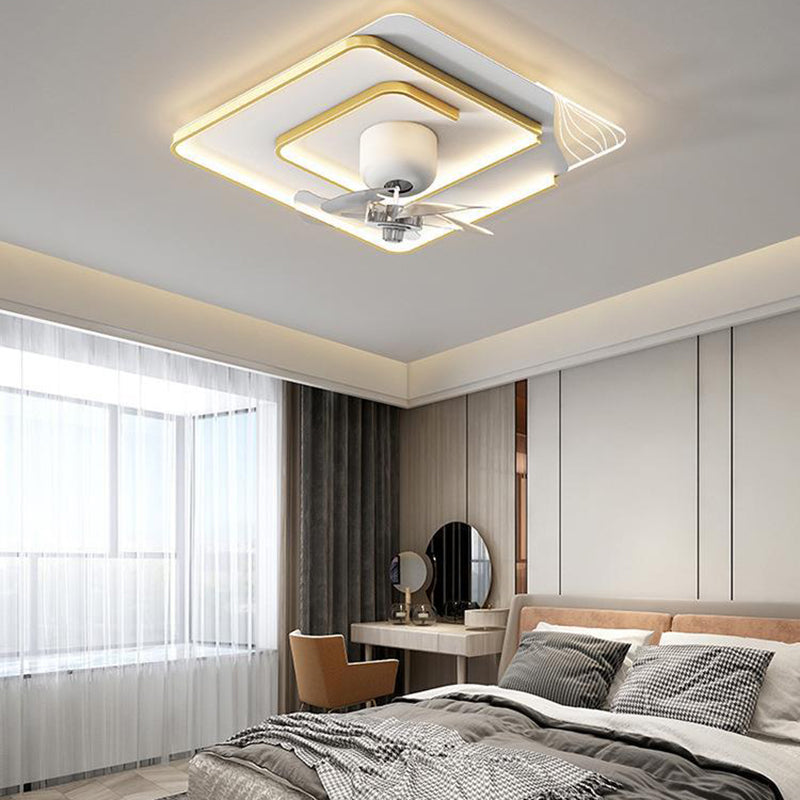 Modern Simple Ceiling Fan Lamp Geometry Shape LED Ceiling Fan Light for Bedroom