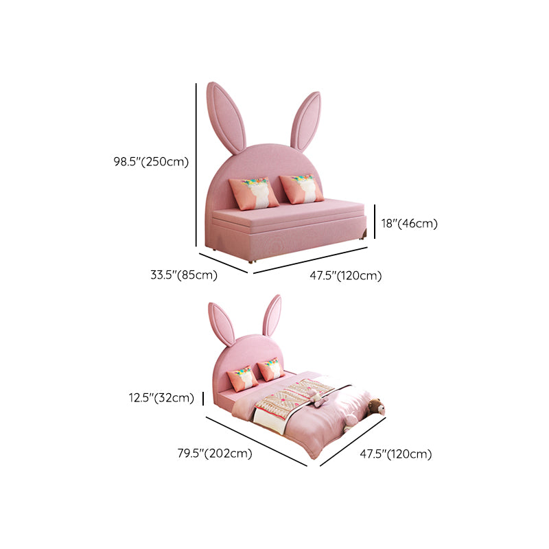 Rabbit Shape Daybed Upholstered Platform Bed with Mattress, Pink