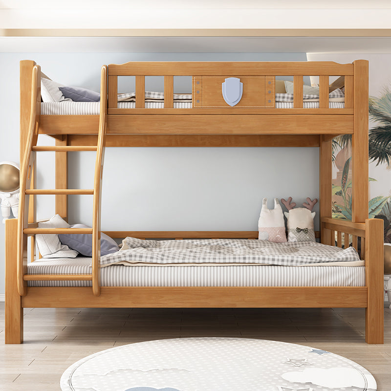 Natural Solid Wood Bunk Bed Rubberwood Kids Bed with Staircase