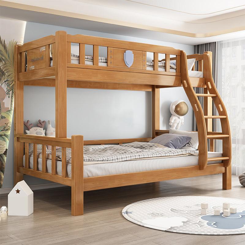 Natural Solid Wood Bunk Bed Rubberwood Kids Bed with Staircase