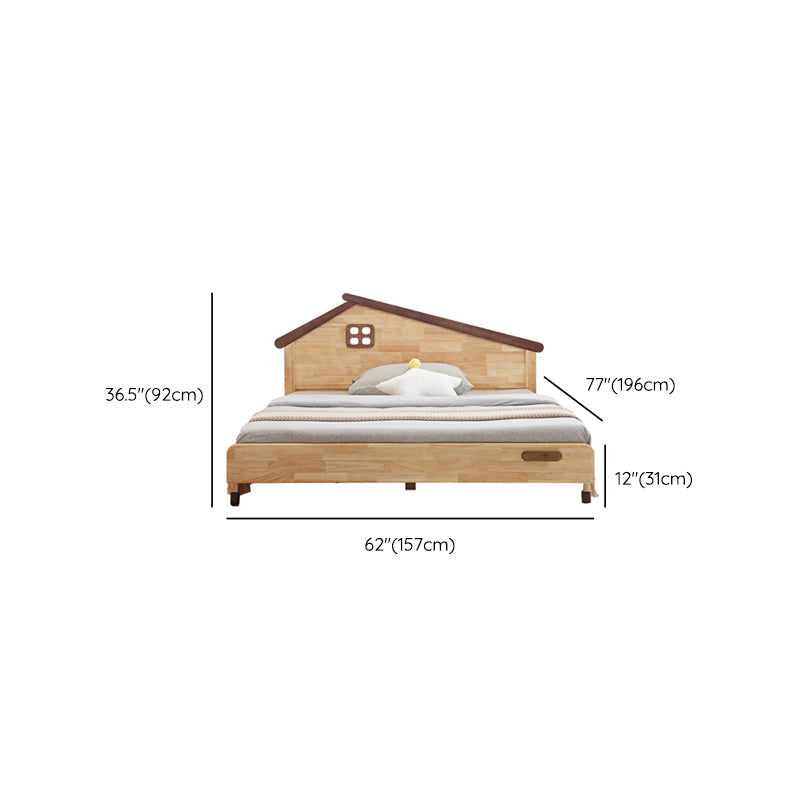 Scandinavian Bed Solid Wood Platform Bed with House Shape Headboard